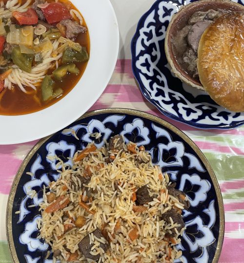 Plov, Noodle Soup & Pastry with Horse Meat